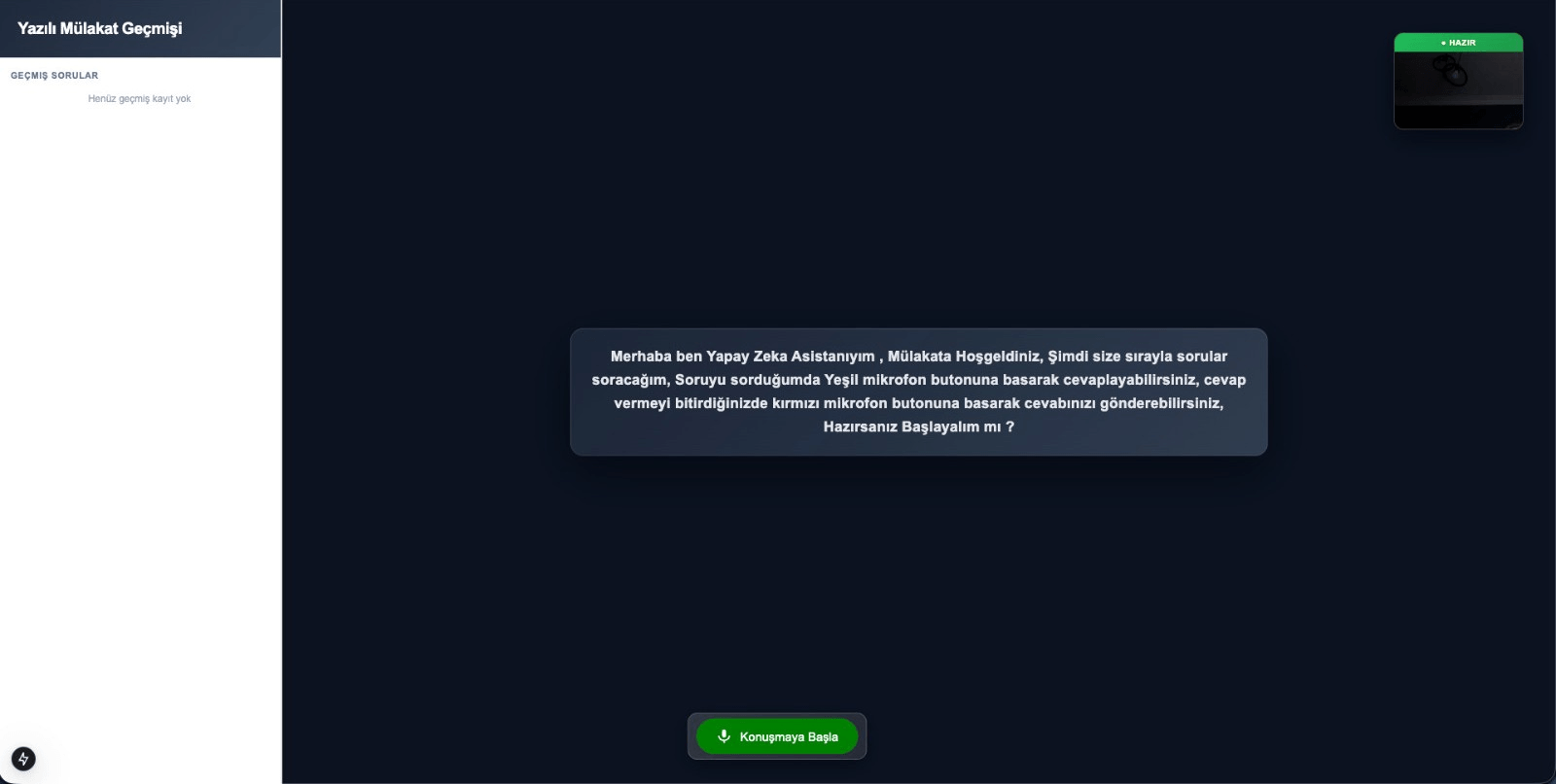 Yazılı AI mülakat deneyimi